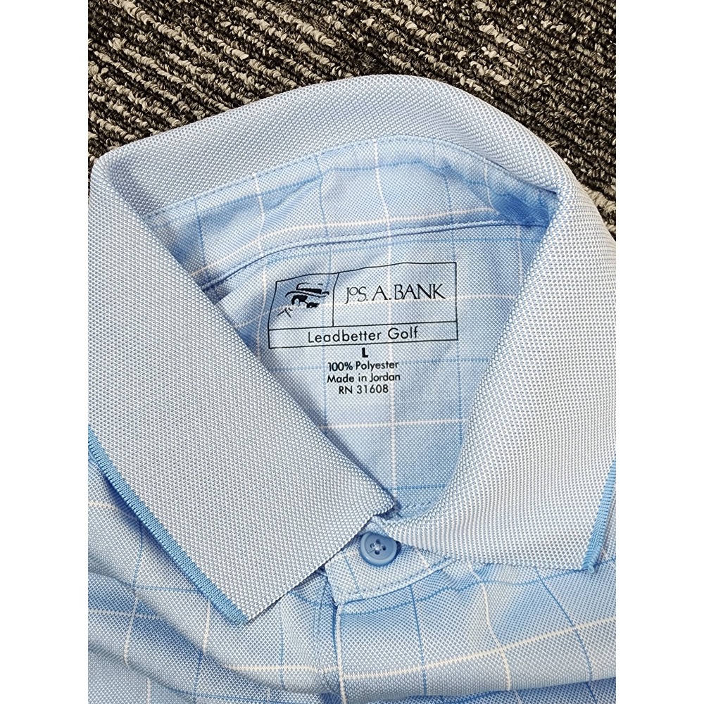 Jos. A. Bank Polo Shirt Mens Large Blue Grid Leadbetter‎ Golf Performance - Picture 5 of 7
